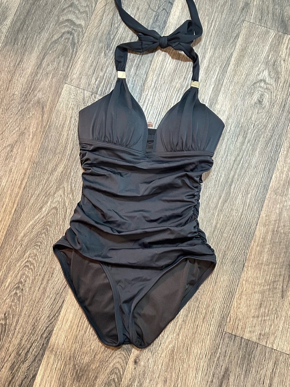 Victoria's Secret Black Halter Ruched One-Piece Swim